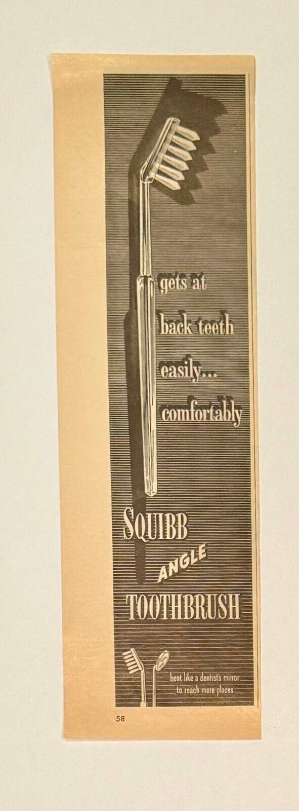 VINTAGE PRINT AD 1948 SQUIBB ANGLE TOOTHBRUSH...GETS AT BACK TEETH EASILY