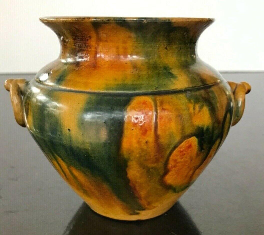 Antique SUPERB & RARE DRIP GLAZE Majolica Pottery Applied Rings Thin Walled
