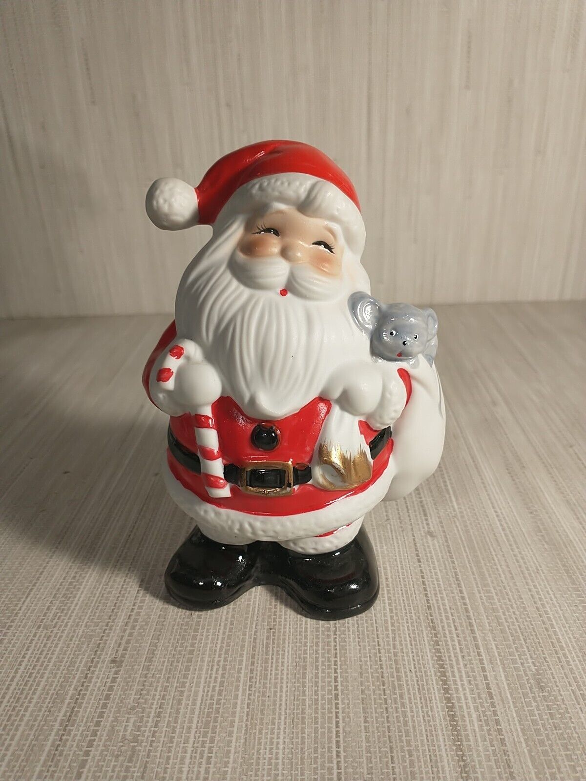Homco Santa With Mouse Ceramic Coin Bank Christmas Bank 6” Vintage