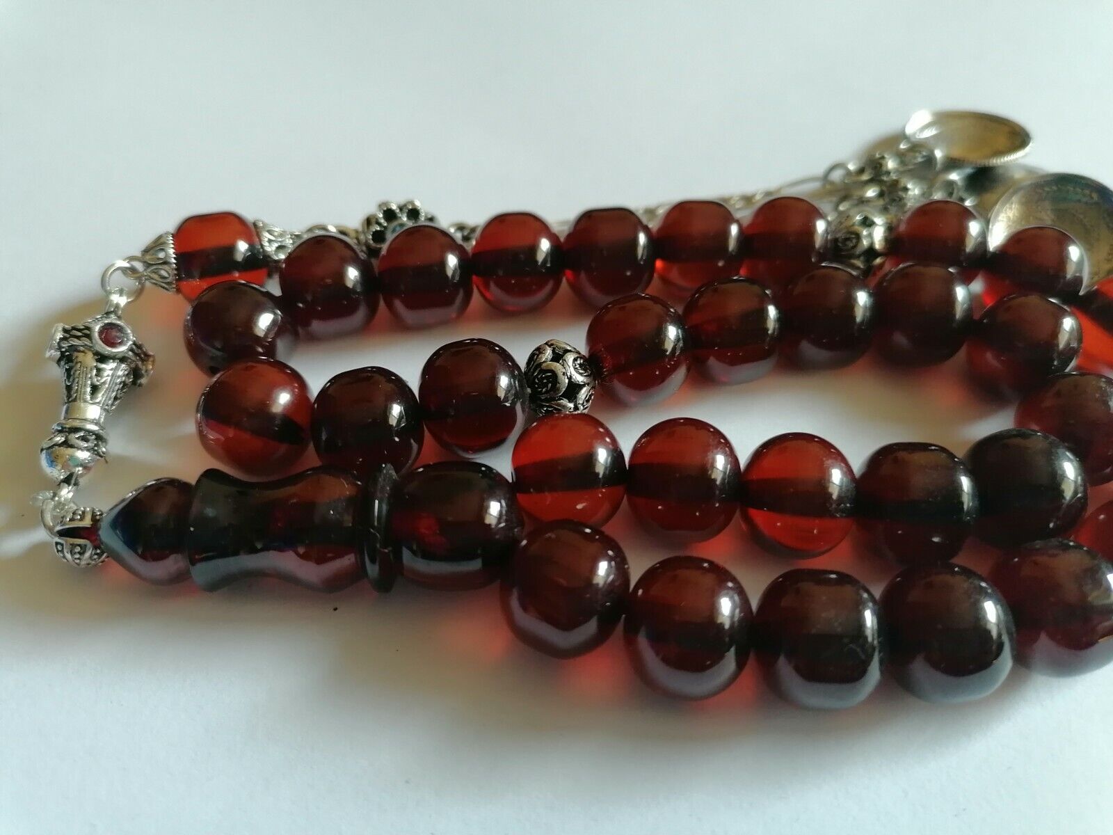 Natural German Faturan Cherry Amber Bakelite Islamic Prayer Beads Tesbih Rosary 