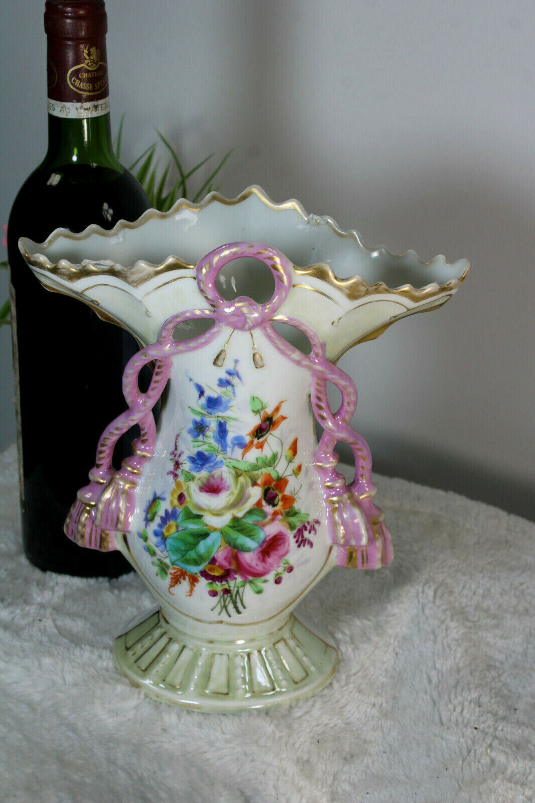 Antique vieux paris porcelain vase floral 
