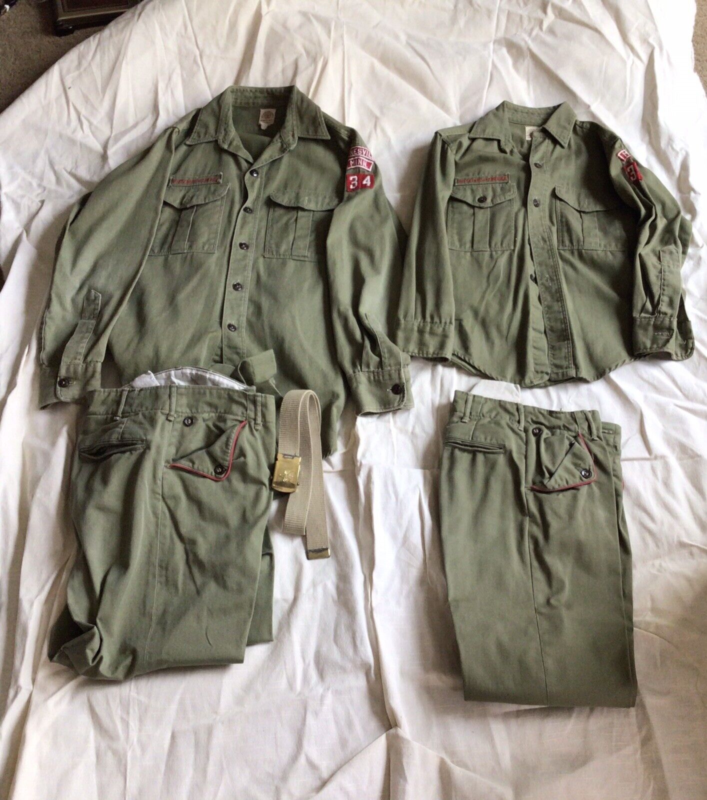 Vintage Boy Scouts of America Uniform Green Shirt & Pants W/ Red Trim Sanforized