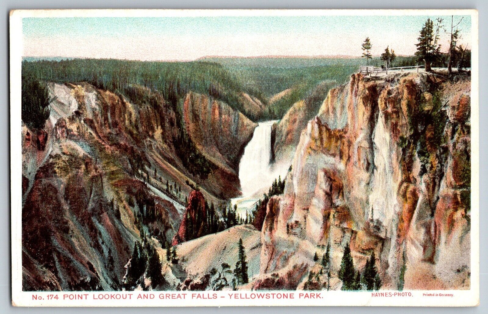 Yellowstone Park, Wyoming WY - Point Lookout & Great Falls - Vintage Postcard