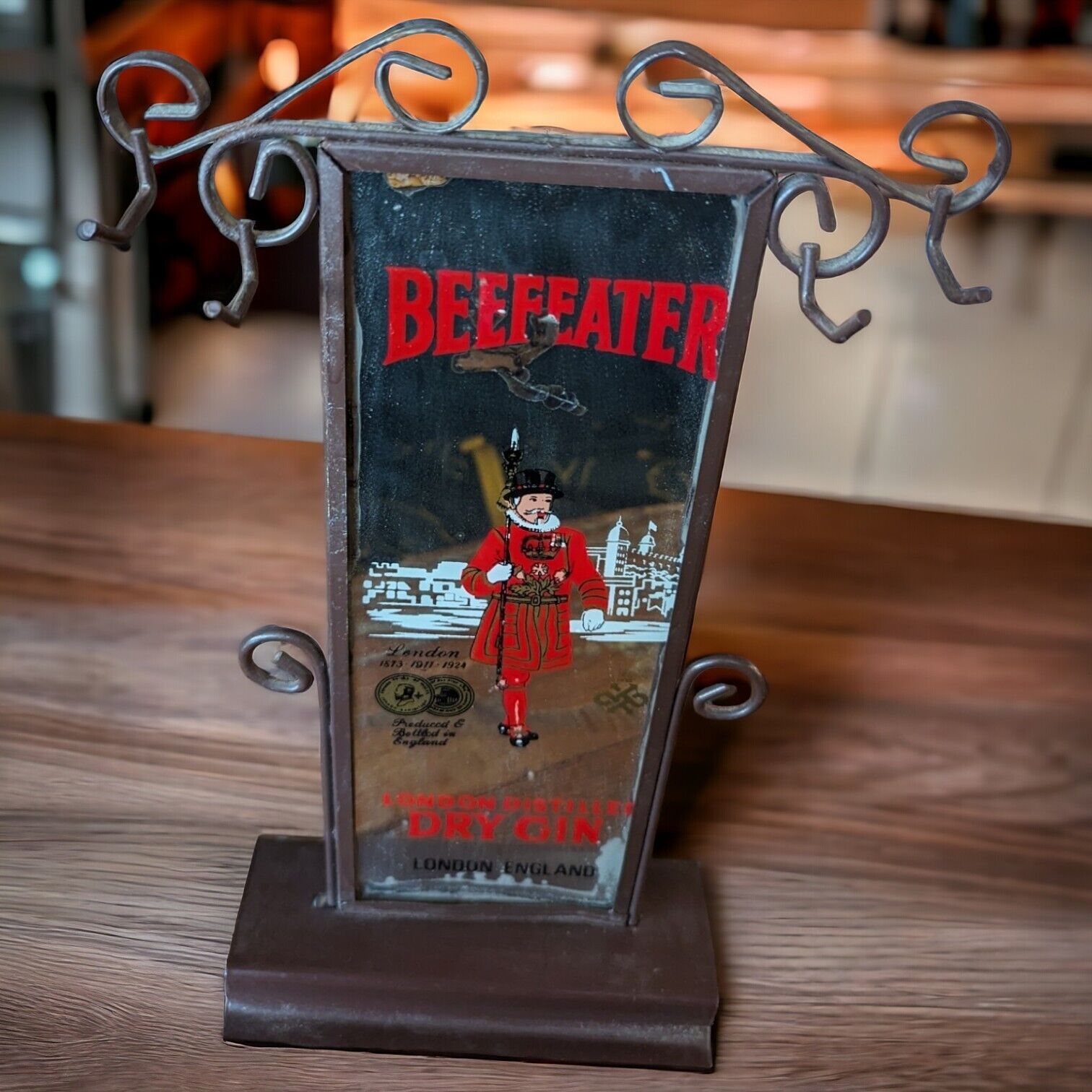 Vintage Beefeater Gin Mirror Sign / Bar Tools Rack Stand