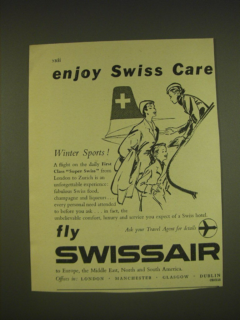 1955 Swissair Airline Advertisement - Enjoy Swiss Care Winter Sports