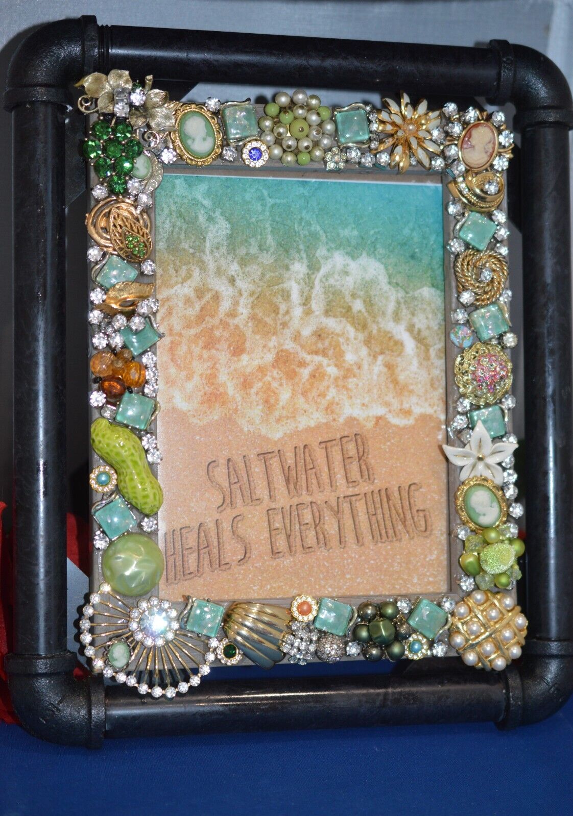 JEWELRY DECORATED PICTURE FRAME  One Of A Kind Work Of Art, 5x7, Great Gift