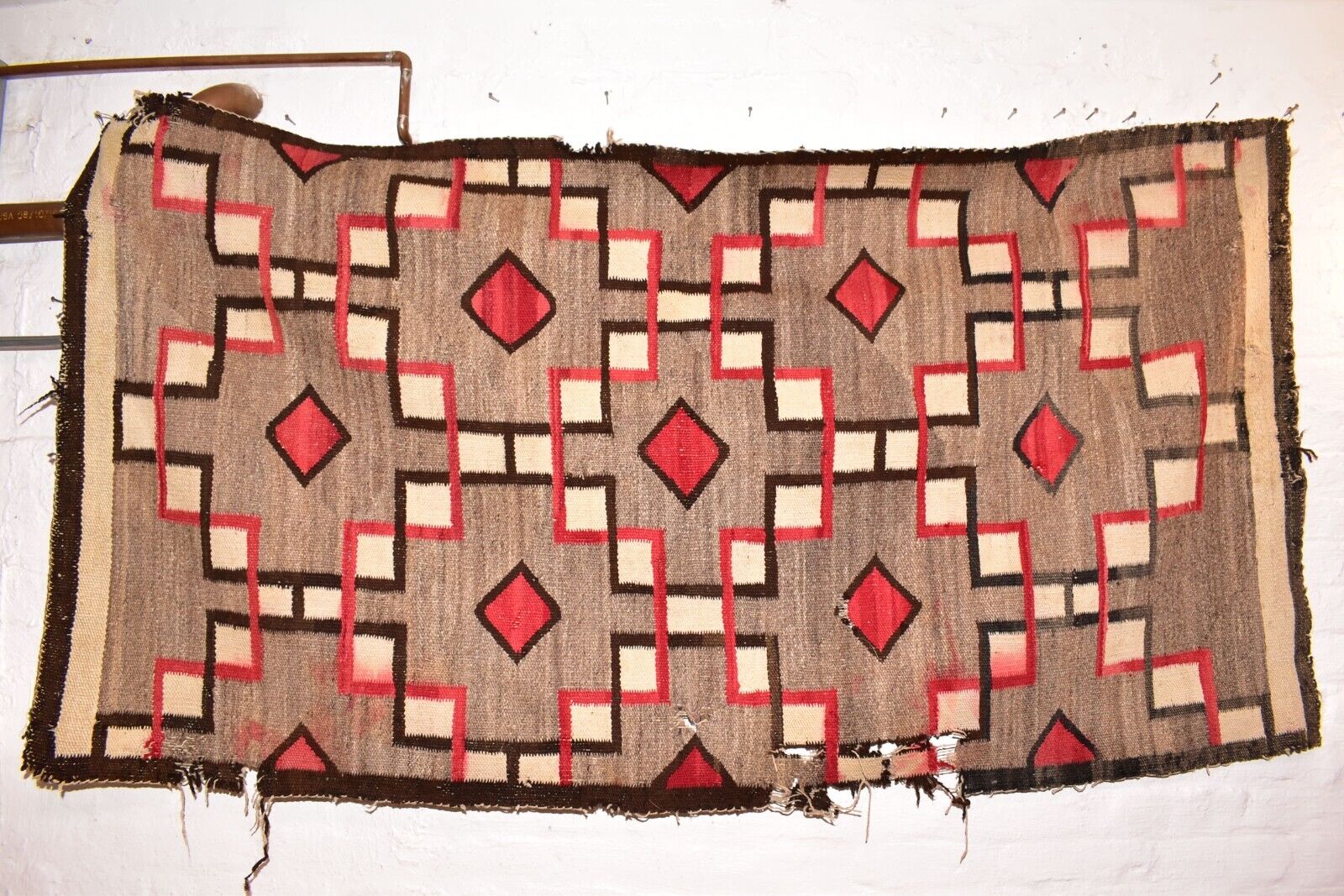 LG Antique Navajo Rug Native American Indian Weaving Transitional Textile 75x39