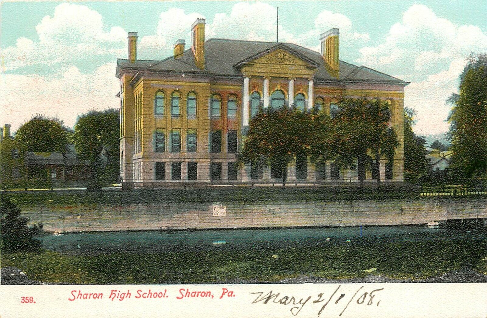 Wheelock Postcard 359; Sharon PA, Sharon High School, Mercer County c1908