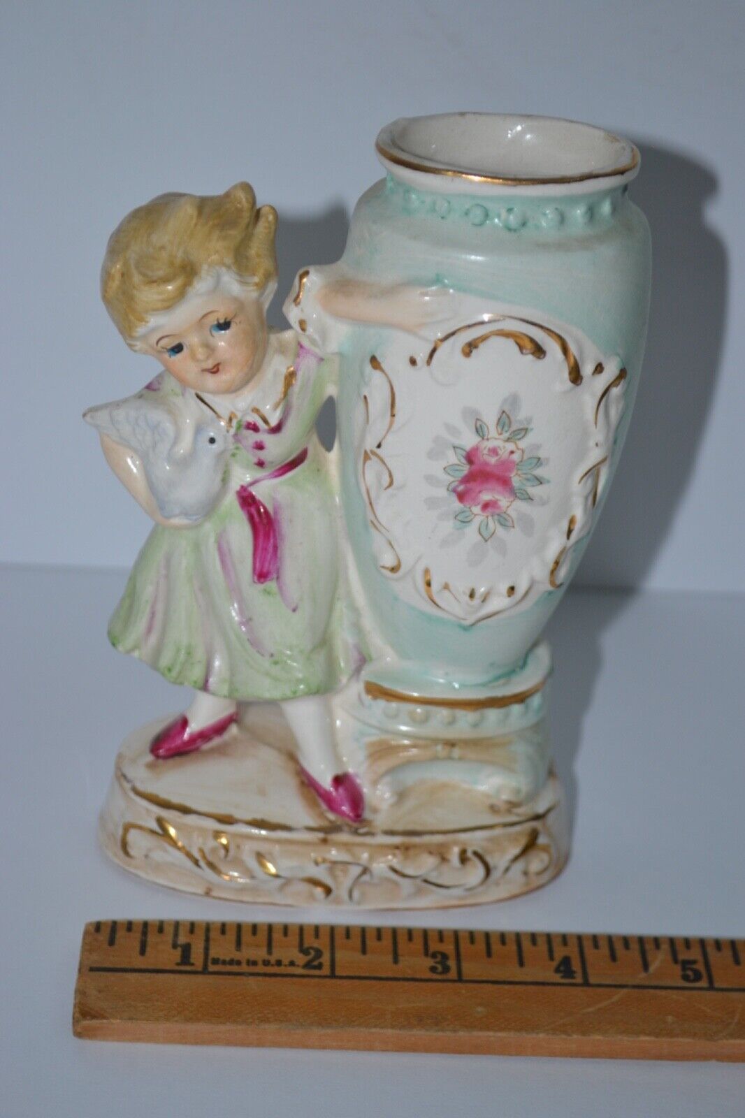 Vintage French Porcelain Figurine Woman Holding Blue Bird 6\