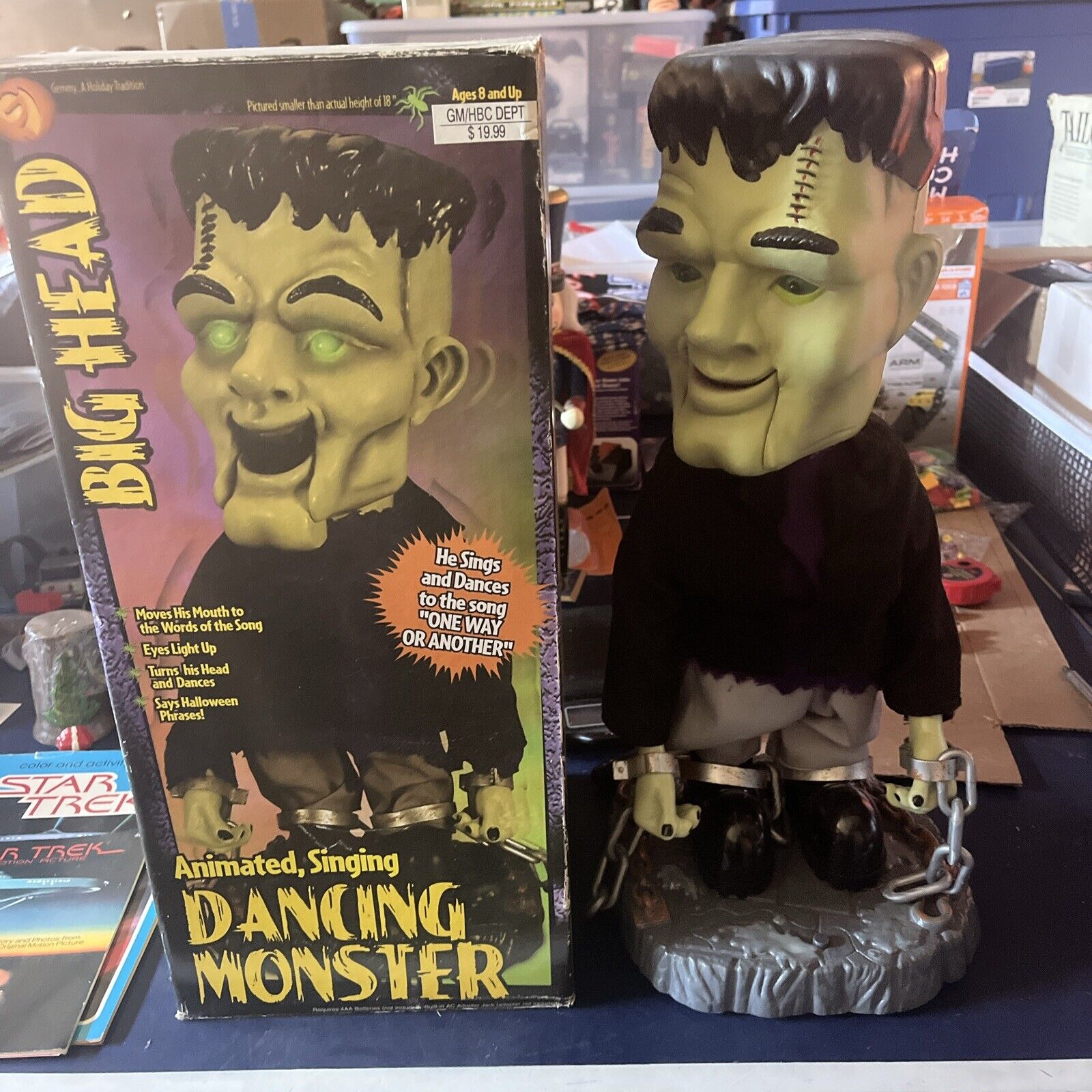 2001 Gemmy Boxed 18” Big Head Singing Dancing Frankenstein Animated Halloween