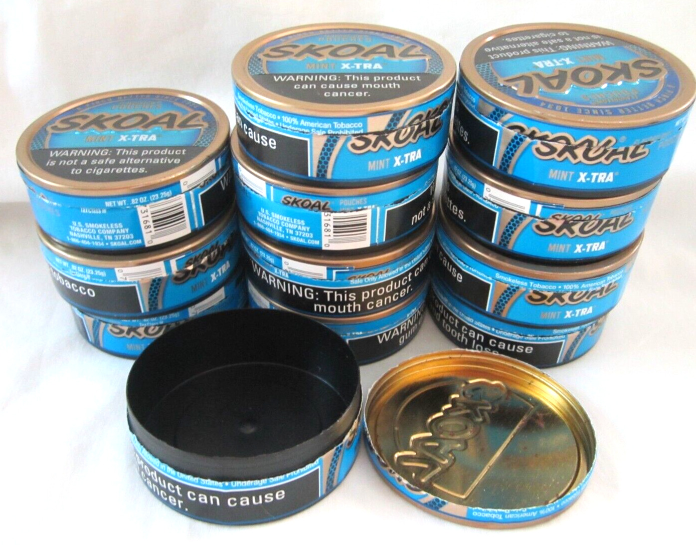 12 EMPTY SKOAL BLUE CANS Lot Crafts SMOKELESS NO TOBACCO inside TINS Mint X-TRA