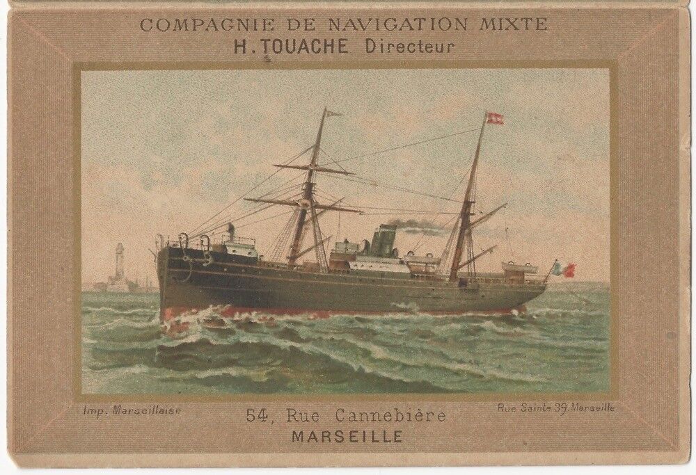 French Passenger Steamship Boat Ocean Liner Marseille to Algiers 19th C. Folder