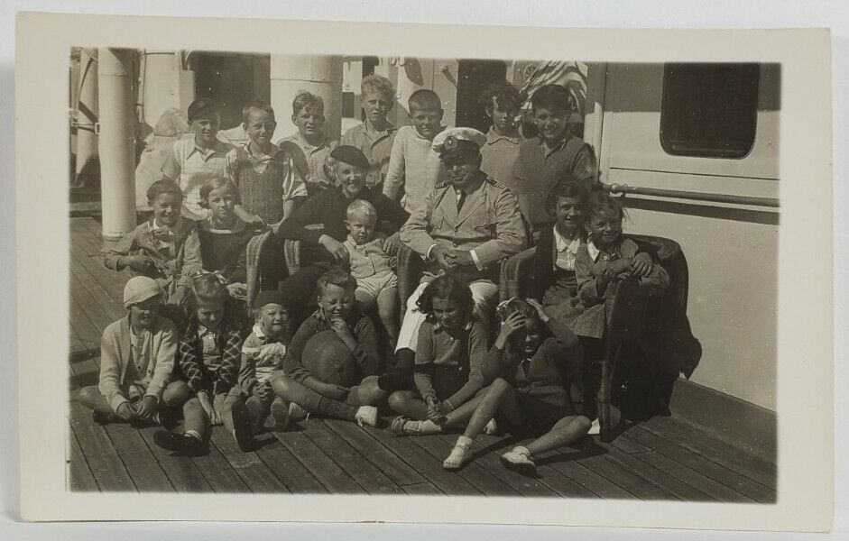 Rppc Ship Usaramo with Captain ? on Deck With Children Real Photo Postcard R5