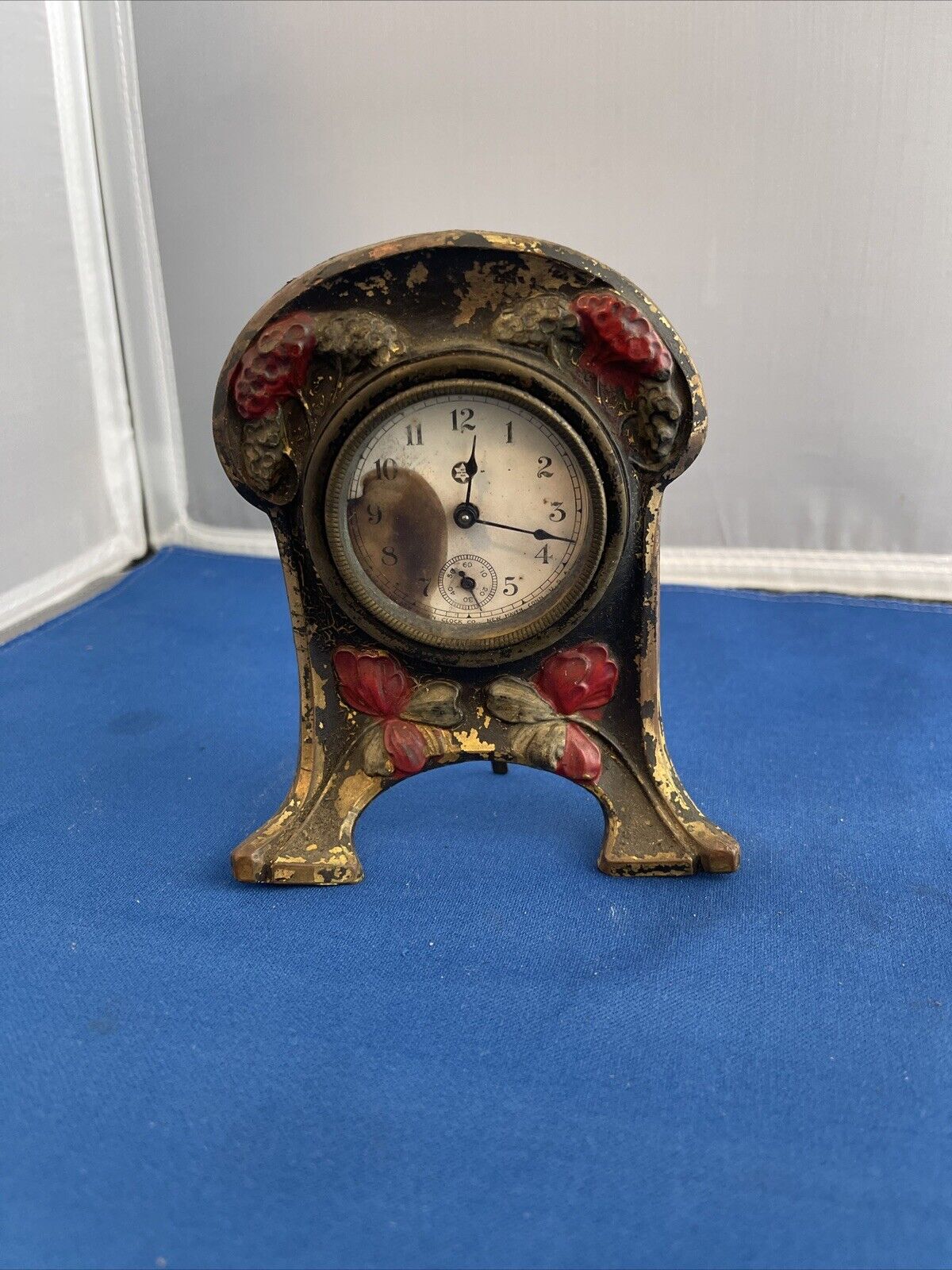 Antique New Haven Cast Iron Floral Motif Clock 1817-1853 Parts Or Repair