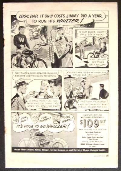 1949 WHIZZER Bike Motor Engine vintage AD *Look Dad*