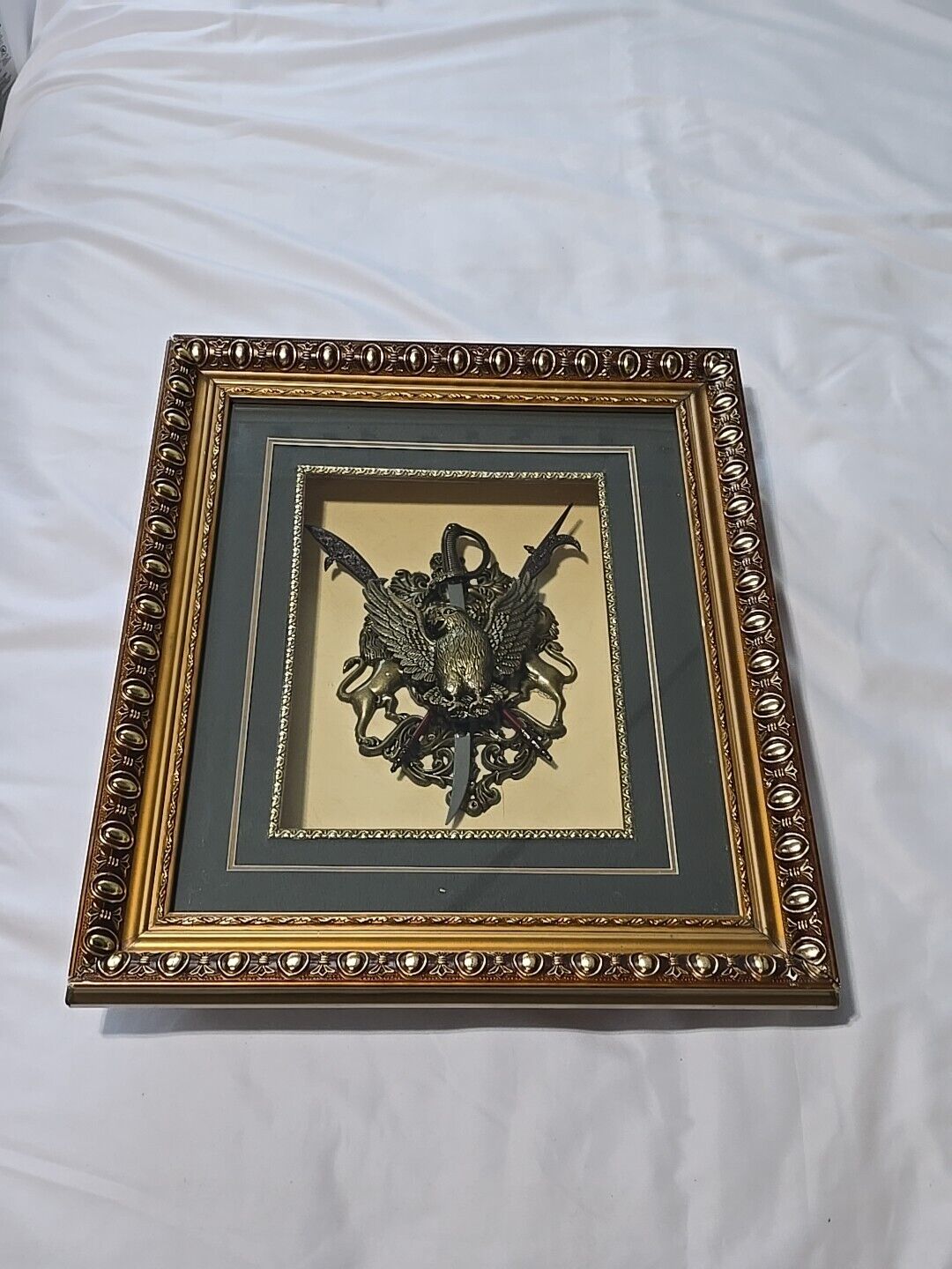 Vintage American COAT OF ARMS Mounted In Ornate Shadow Box~Gold Accents 17\