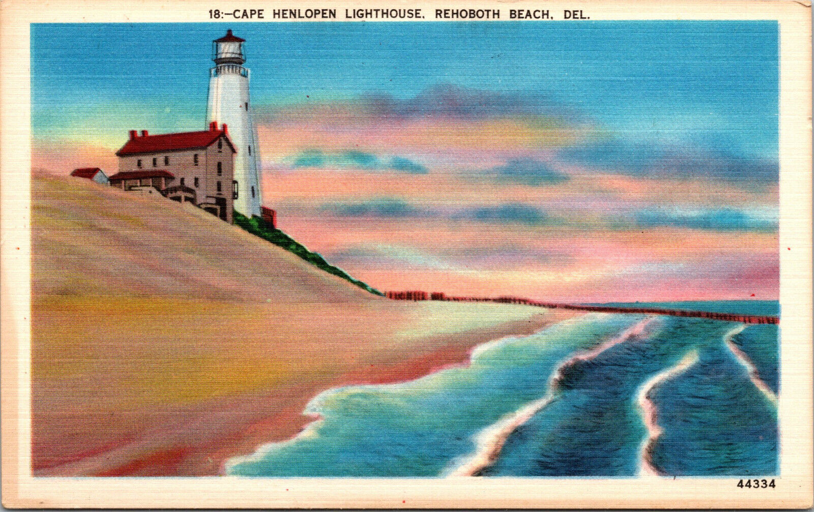 Vtg 1930s Cape Henlopen Lighthouse Rehoboth Beach Delaware DE Unused Postcard