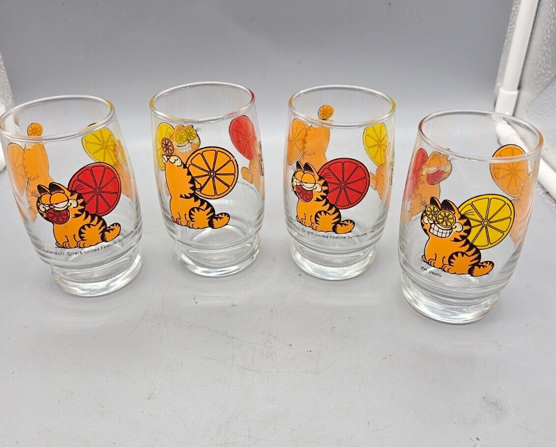 Garfield Anchor Hocking Juice Glasses 1978 Set Of 4