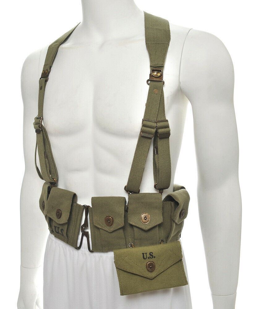 WW2 US M1 Garand M1923  DarkOD Cartridge Belt M1936 Suspenders & First Aid Pouch