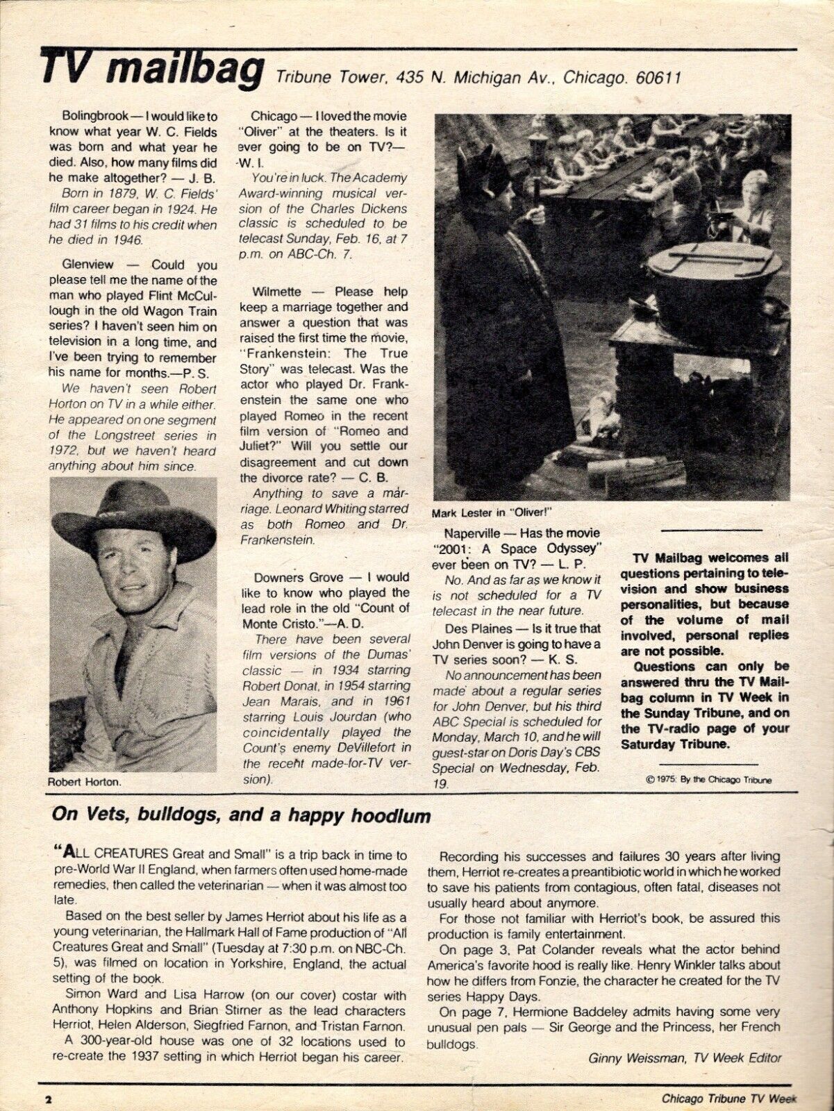1975 TV ARTICLE ~ ROBERT HORTON WAGON TRAIN WESTERN STAR ACTOR