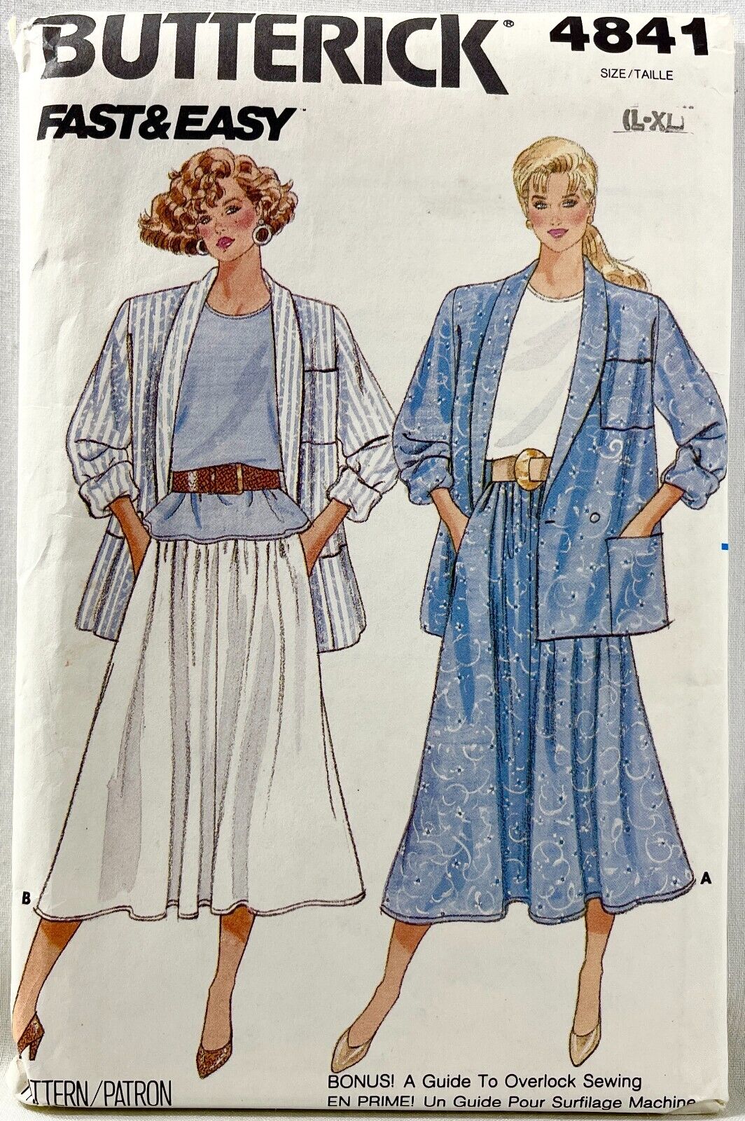 1987 Butterick Sewing Pattern 4841 Womens Jacket Top Skirt Size 16-22 Vntg 13795