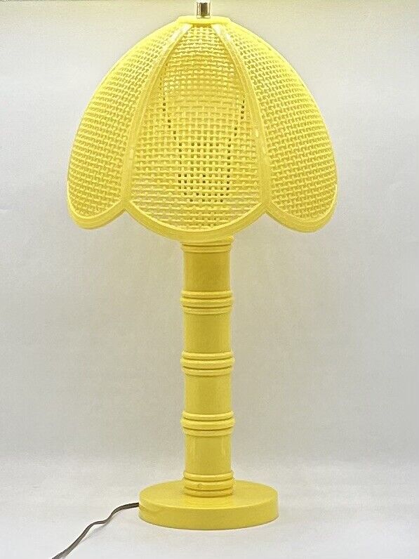 Vintage MCM Honi Chilo Plastic Faux Wicker Yellow Lamp