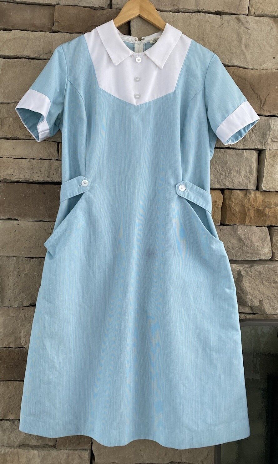 Vintage Snowhite Maid Uniform ~ Blue White ~ Size 18 / 40 Tall ~ Made By ILGWU
