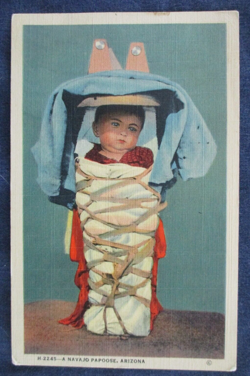 1942 Arizona Navajo Indian Baby in Cradleboard Fred Harvey Postcard