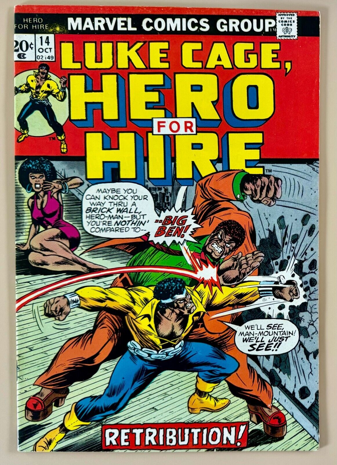 1973 Luke Cage, Hero For Hire #14 Origin of Luke Cage Power Man retold VG/FN