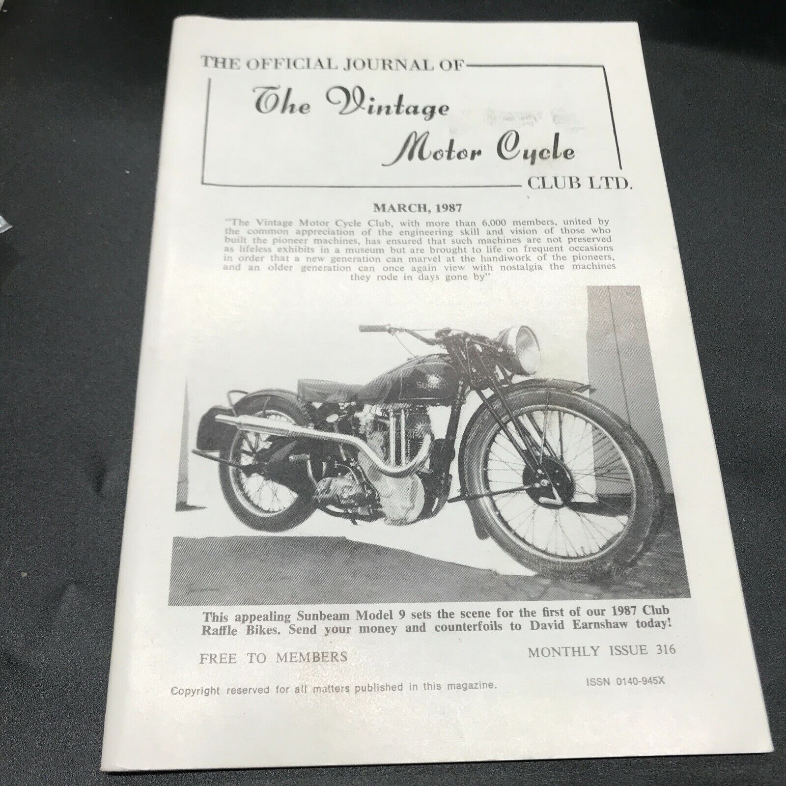 THE OFFICIAL JOURNAL THE VINTAGE MOTORCYCLE CLUB MAGAZINE MARCH 1987 SUNBEAM
