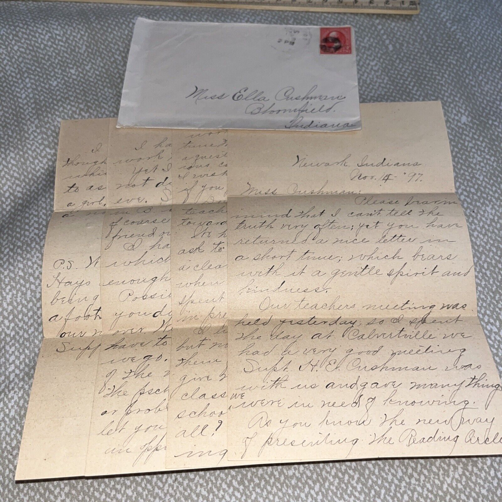 Antique 1897 Newark Indiana Letter Mentions IU & DePaul University Football Game