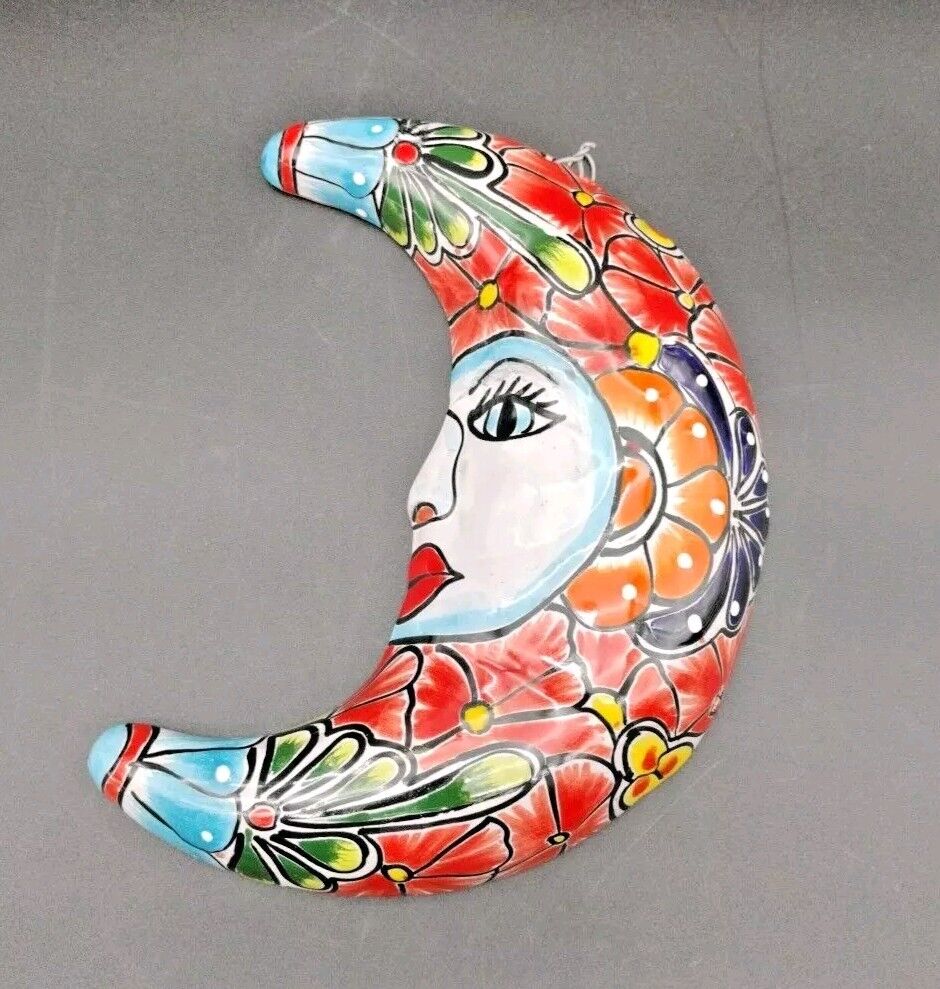 Authentic Talavera Ceramic Moon Indoor/Outdoor Wall Art Small 9.5 in X 7.225 in