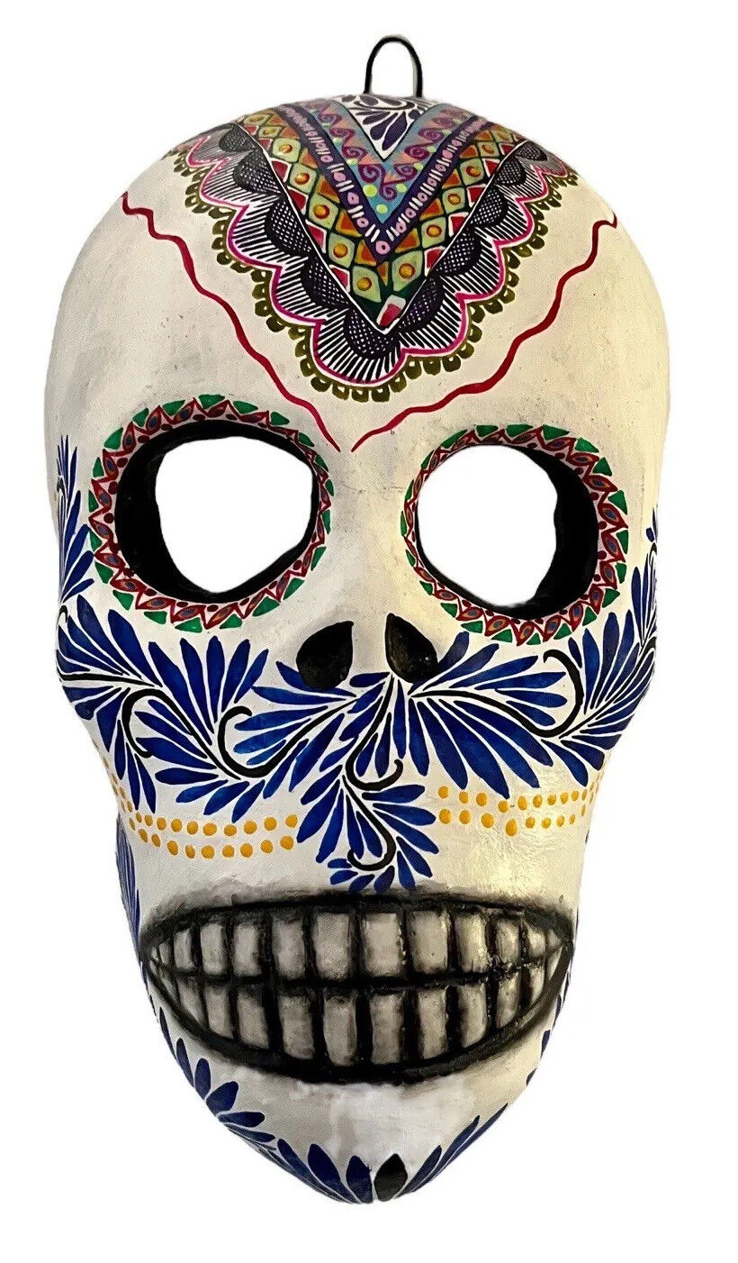 DAY of the DEAD Clay Skull Mask, Mexican Calavera LG 10” by Saul Montesinos