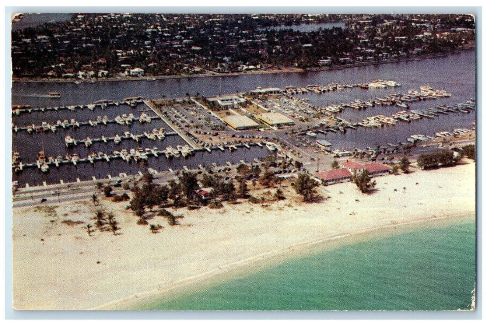 1958 Aerial View Famous Bahia-Mar Yacht Basin Ft. Lauderdale Florida FL Postcard