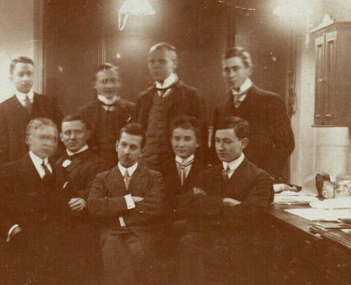 High White Collared  Men in office photo 1913 era RPPC Vintage Postcard TT1