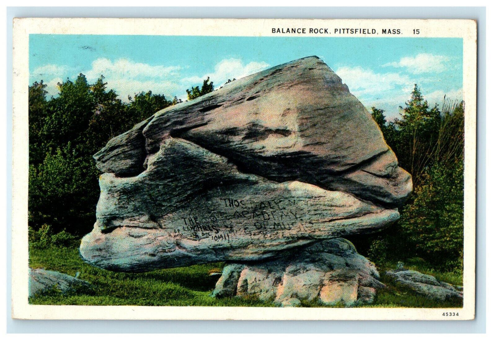 1932 Balance Rock, Pittsfield, Massachusetts MA Posted Vintage Postcard
