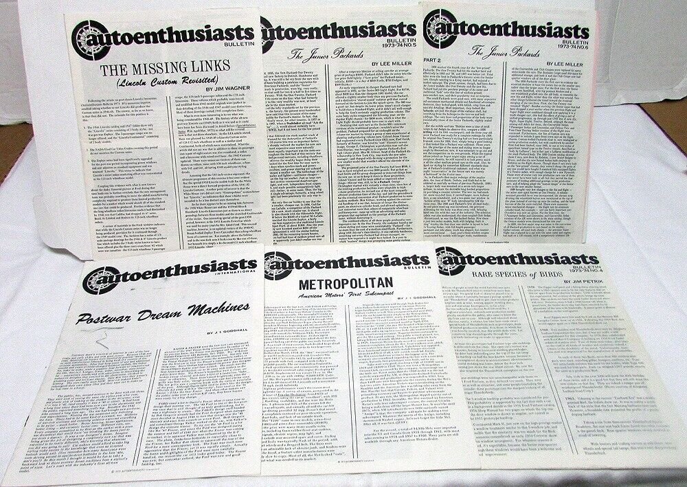 1973-74 Auto Enthusiasts International Newsletter Set Bulletins Metropolitan 