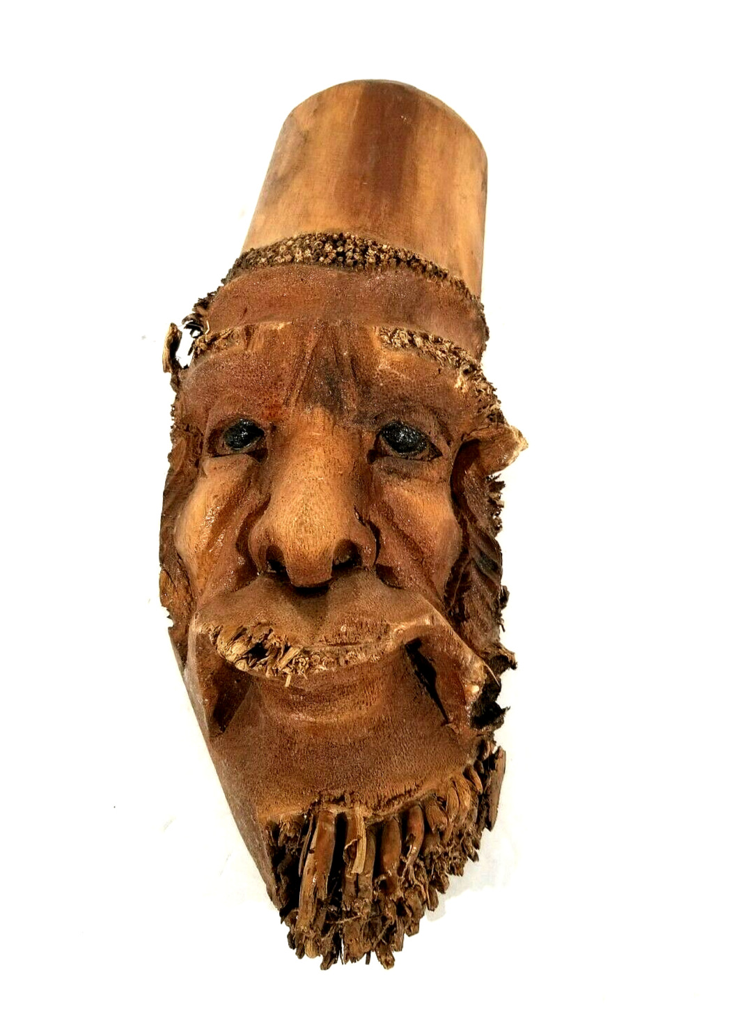Carved Wood Bearded Face Mask Folk Art  Sculpture Wall Decoration