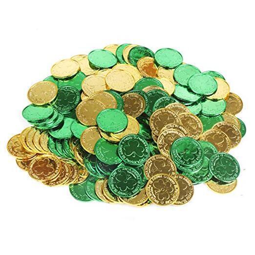  St. Patrick\'s Lucky Coins Plastic Shamrock Leprechaun 3-Leaf Clover Coins for 
