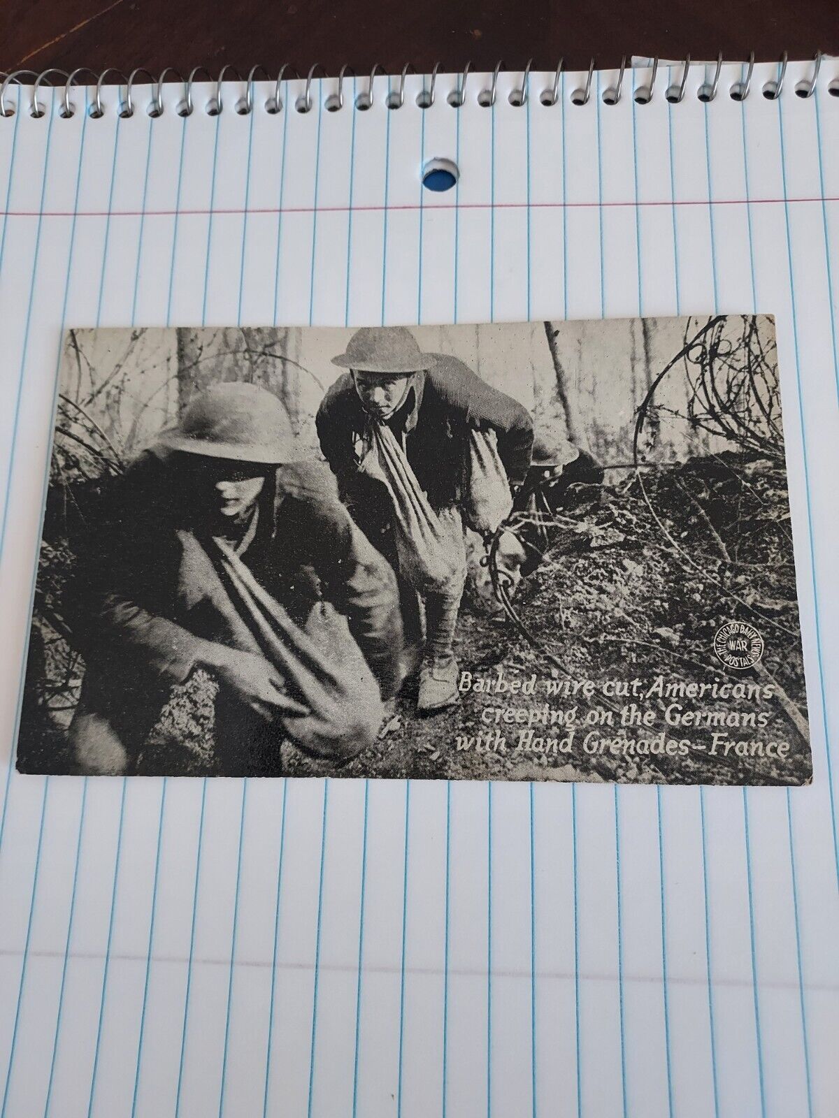 Vintage Postcard Barbed Wire Cut, Americans Creeping On The Germans WW1