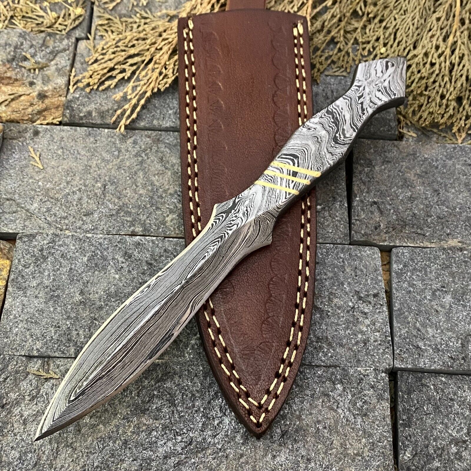 SHARD™ HAND FORGED Damascus Steel Survival Boot DAGGER HUNTING KNIFE W/Sheath