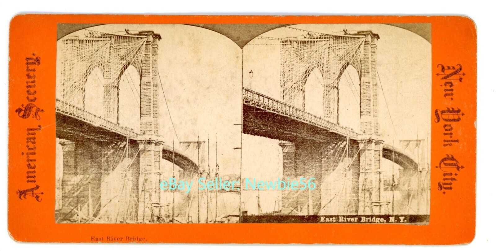 New York City NYC - BROOKLYN BRIDGE FROM SOUTH STREET - c1880s Stereoview