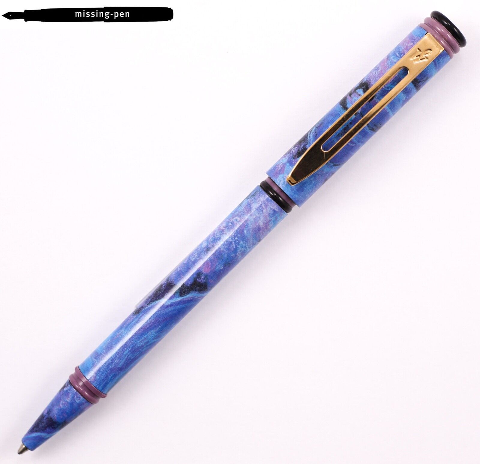 Rare Waterman Forum Push Ballpoint Pen in Expression Blue Marble / 1990\'s
