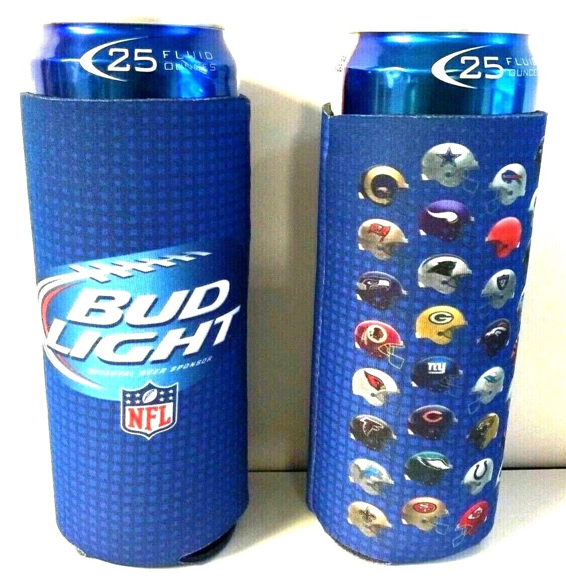 Bud Light Beer NFL 24 / 25 oz Koozie - Set of (2) Fits Extra Ounce Cans New F/S