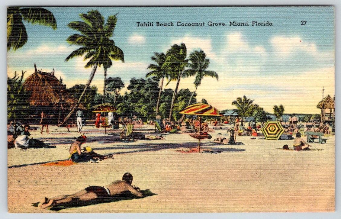 1940-50\'s TAHITI BEACH COCOANUT GROVE FLORIDA FL VINTAGE LINEN POSTCARD