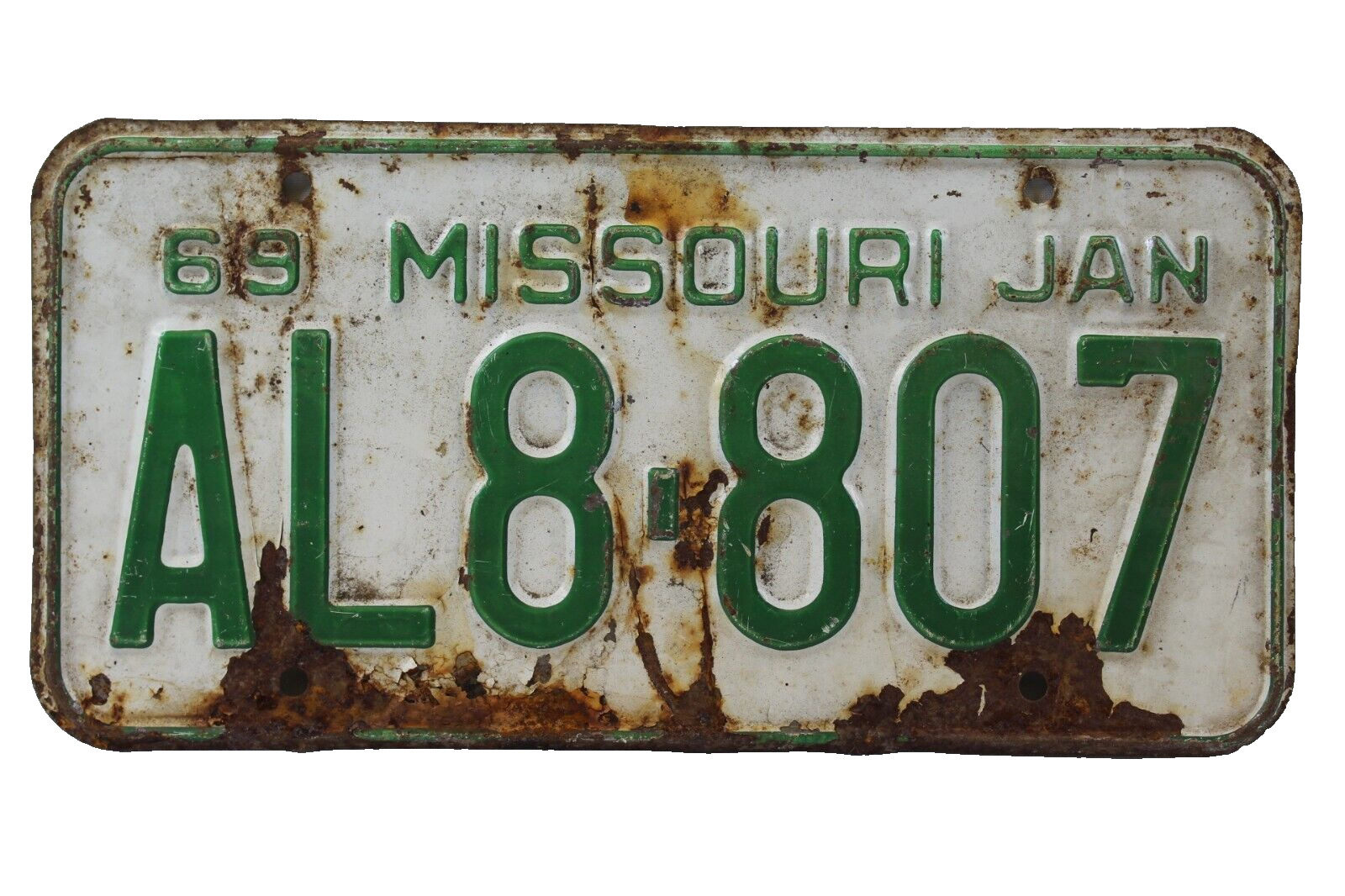 Vintage 1969 Missouri Automobile License Plate Tag AL8-807