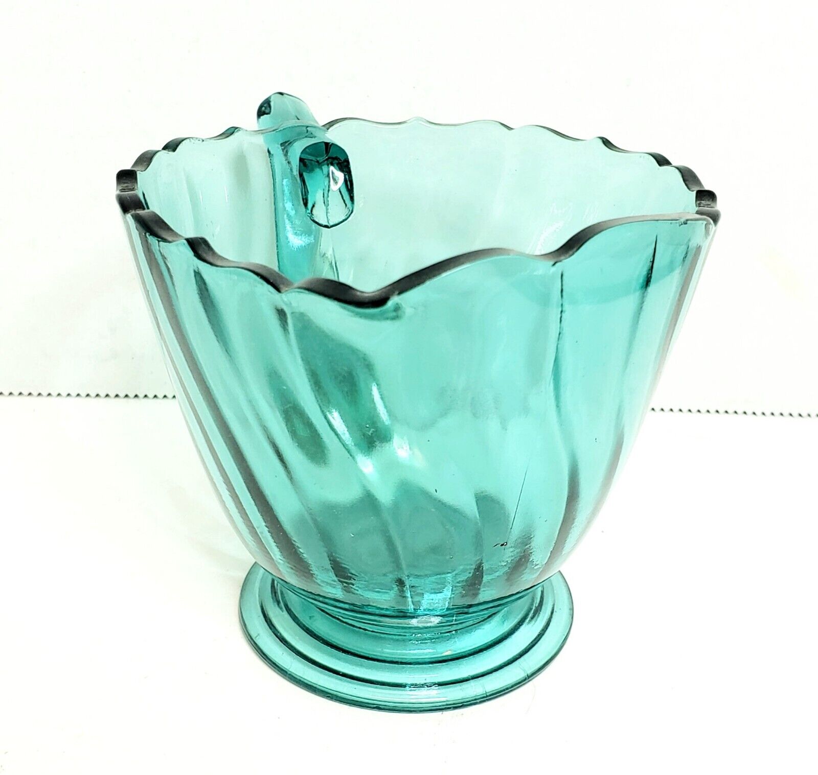 Vintage Jeanette Ultramarine Swirl Glass Footed Creamer