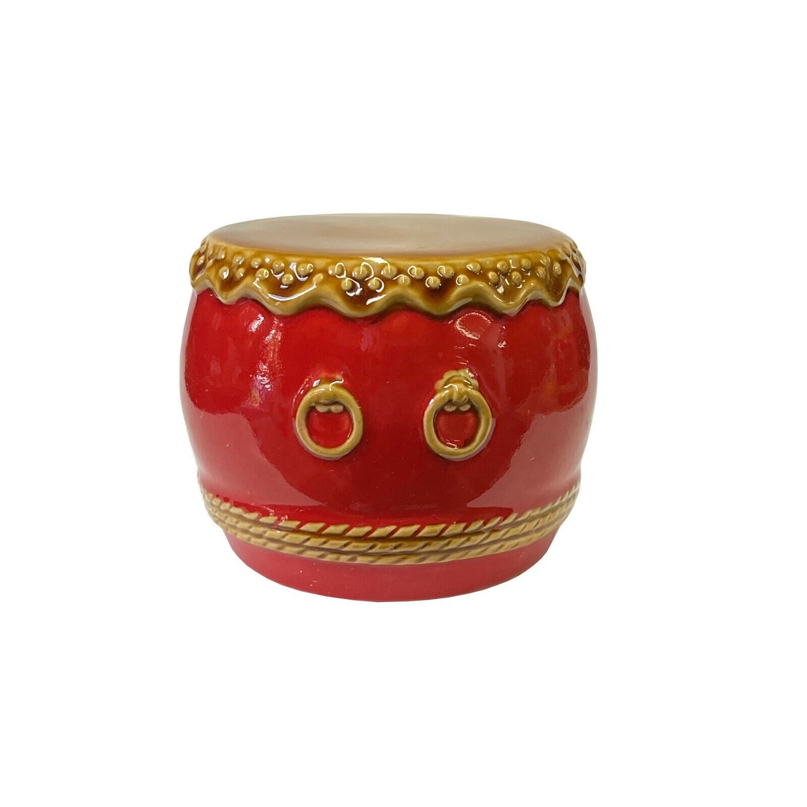 Chinese Red Ceramic Small Traditional Drum Shape Display ws3071