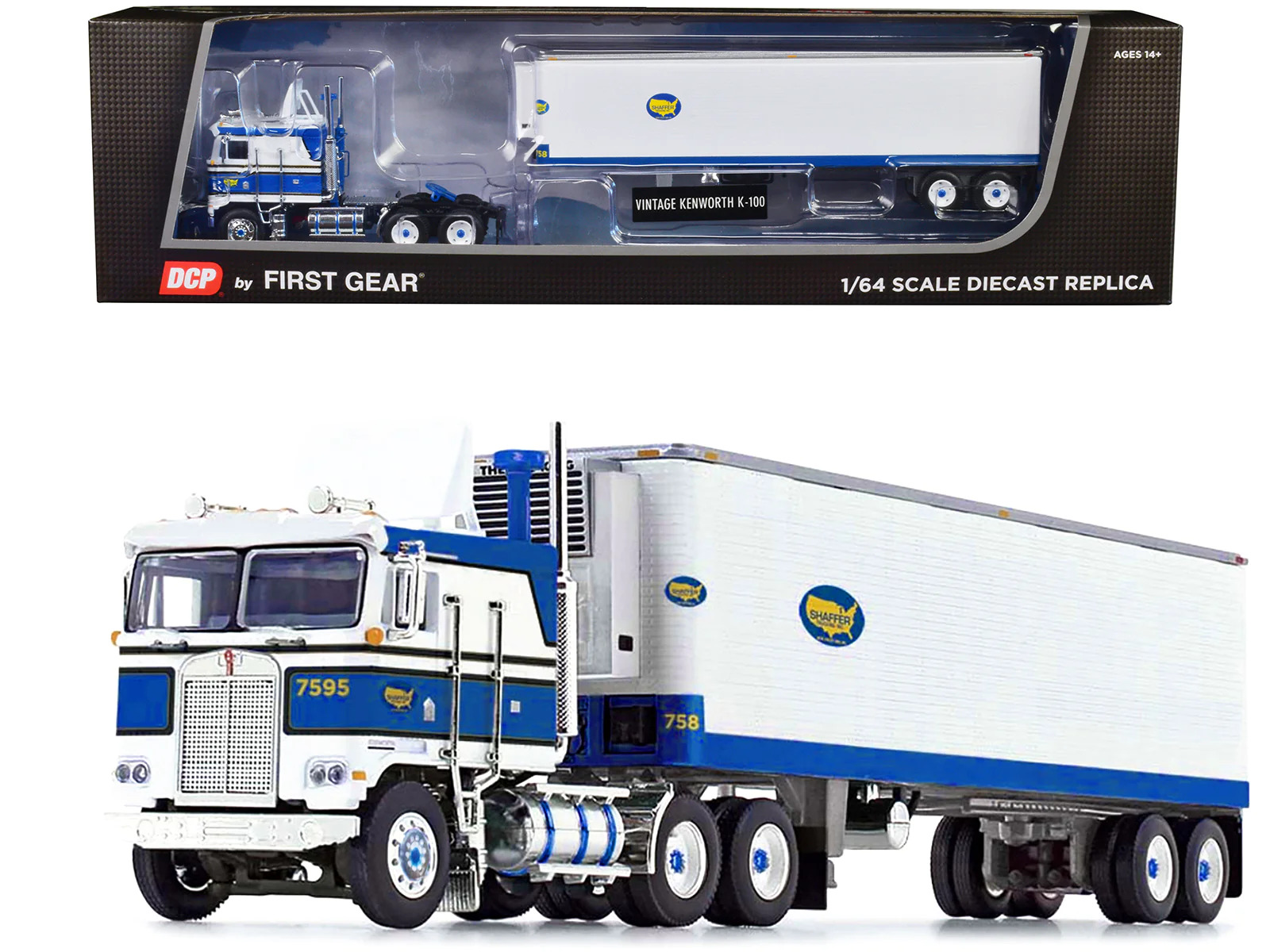 K100 COE Flat Foil 40 Refrigerated Shaffer Trucking 1/64 Diecast Model