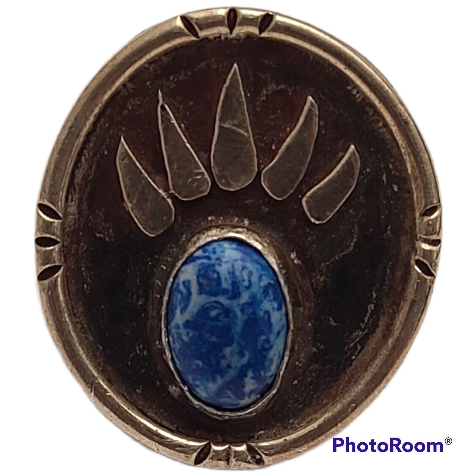 Vintage Navajo huge sacred Bear Paw lapis lazuli Ring sz6